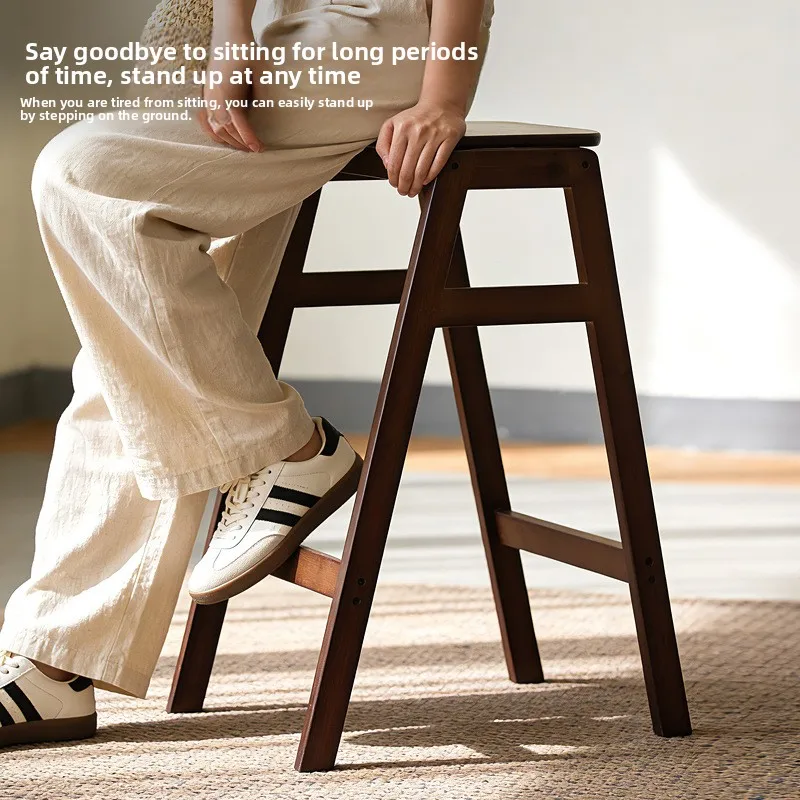 Solid wood stool Household stackable bench Living room Spare dining stool Thickened wood bench Dressing stool