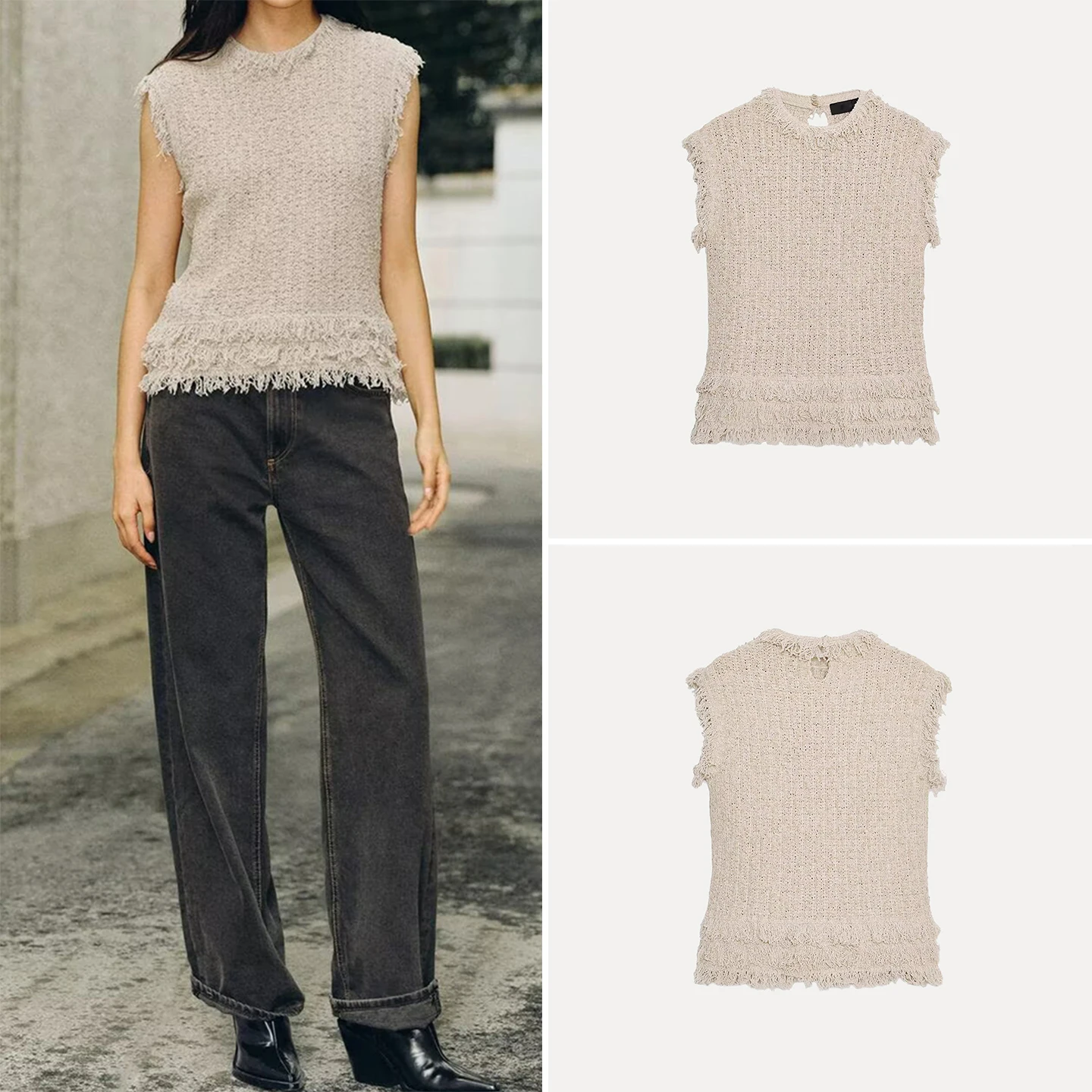 

Faionable Knitted Tassel Structure Vest Women's Sle Autumn 2025 Z round Ne Outerwear Casual Ele