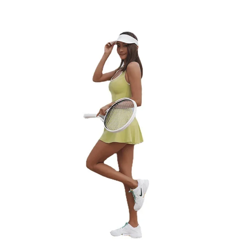 Vestido deportivo de tenis para mujer, falda de Golf con tirantes en Y, espalda de belleza, Vestido corto calado para correr al aire libre, ropa atlética para gimnasio y Yoga