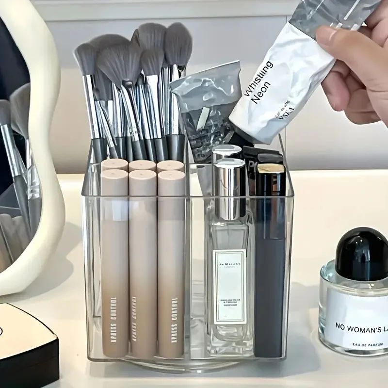 360 °   กล่องเก็บแปรงแต่งหน้าแบบหมุนได้ กล่องใส่แปรงแต่งหน้าแบบพกพาพร้อมช่องเก็บของหลายช่อง กล่องเครื่องมือแต่งหน้าบนโต๊ะ