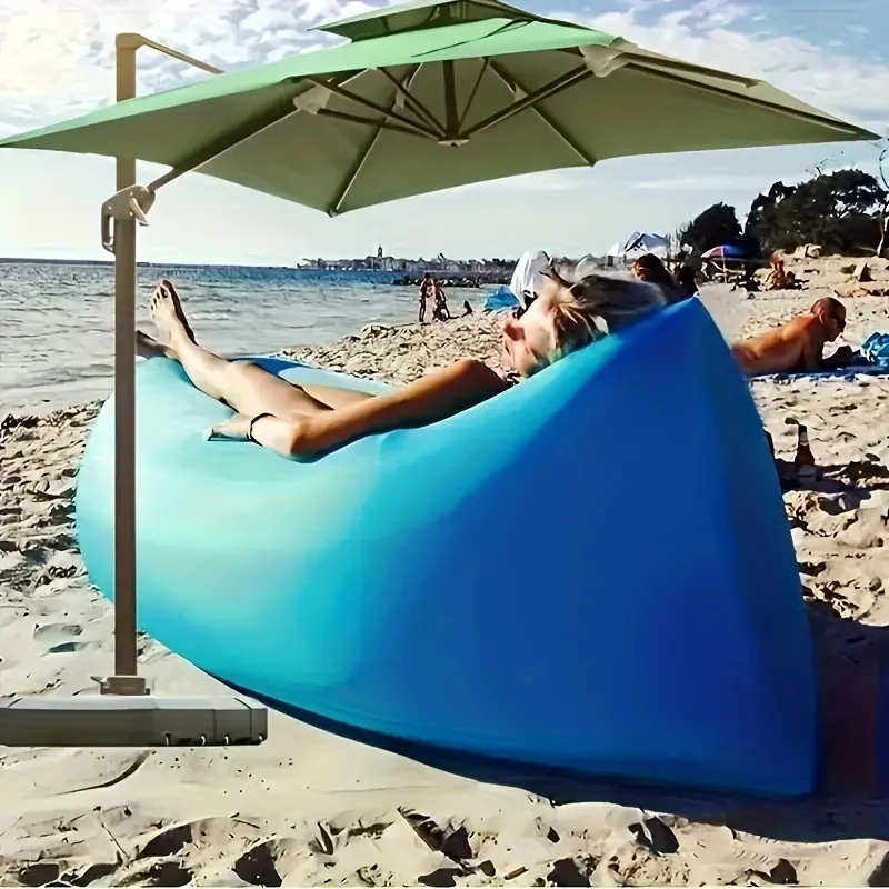 Sofá de aire individual plegable portátil, sofá cama inflable rápido para exteriores, No requiere bomba de aire, saco de dormir para playa, Camping, Picnic, socio