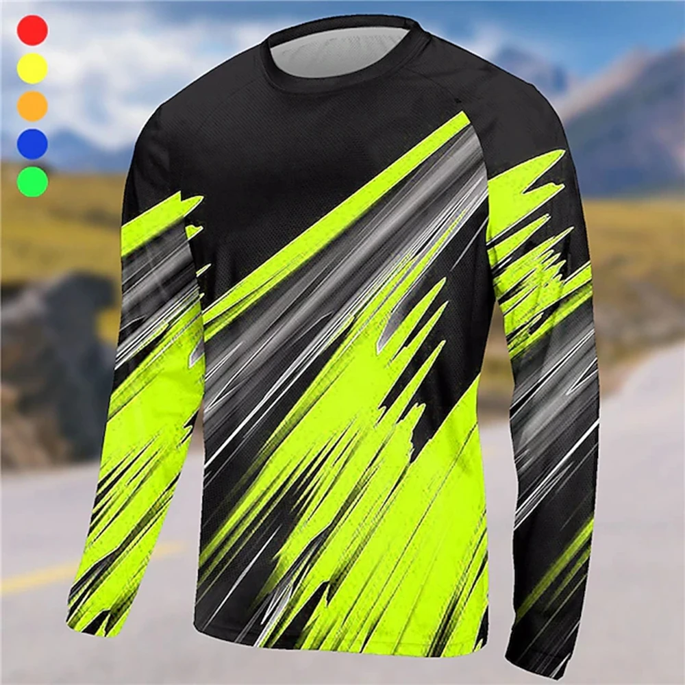 Fashion Men's Shirt UV Protection Outdoor RIDE ONeck Tops，Vertical stripe T-Shirts Men's Long Sleeve High Quality Cycling Shirt