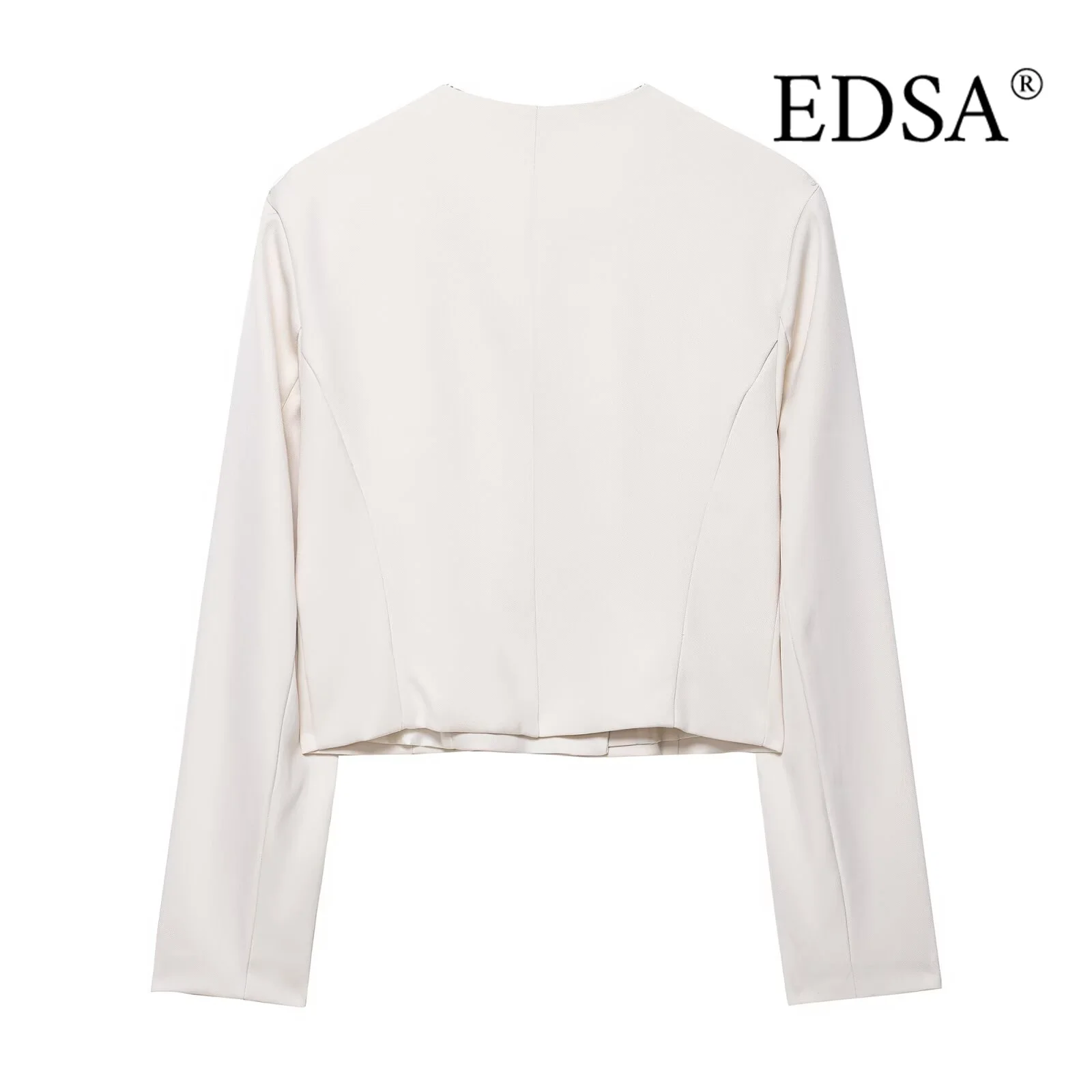 سترة نسائية EDSA مقصوصة مزدوجة الصدر ورقبة دائرية وأكمام طويلة لملابس خارجية معطف قصير للسيدات للمكتب #3