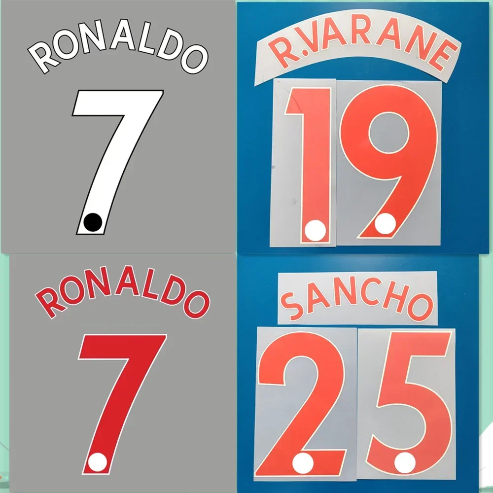 Super A 2021 2022 RONALDO B.FERNANDES GREENWOOD SANCHO ERIKSEN MARTINEZ Premier number font print