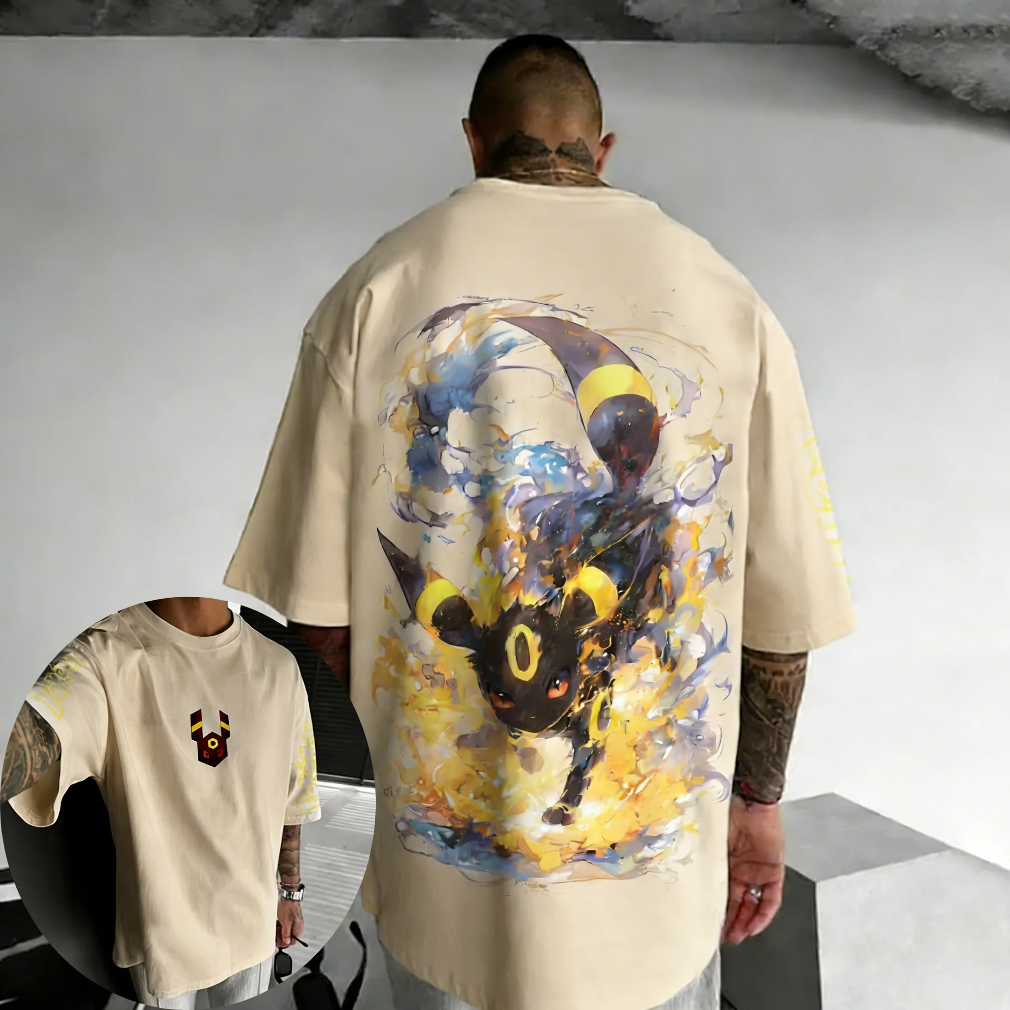 

Хлопковая футболка с принтом Pokémon Umbrion, летняя коллекция 2026, мужская и женская, в уличном стиле хип-хоп, свободная повседневная, для родителей и детей, с коротким рукавом