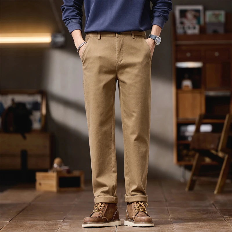 

Straight Men's Loose Pants Autumn Fashion Casual Business Classic Khaki Blue Trousers Comfortable Cotton Stretch Male Pants