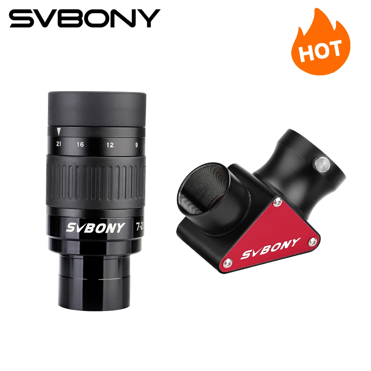 Svbony Oculares SV135 com zoom de 7 a 21 mm para telescópios e espelho zenital SV188P de 90°, acessório para telescópio