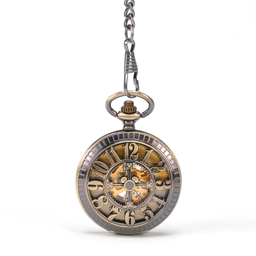 New Arrival Bronze Tone Case Men's Automatic Mechanical Steampunk Pocket Watch Self Winding Fob Watches Gifts