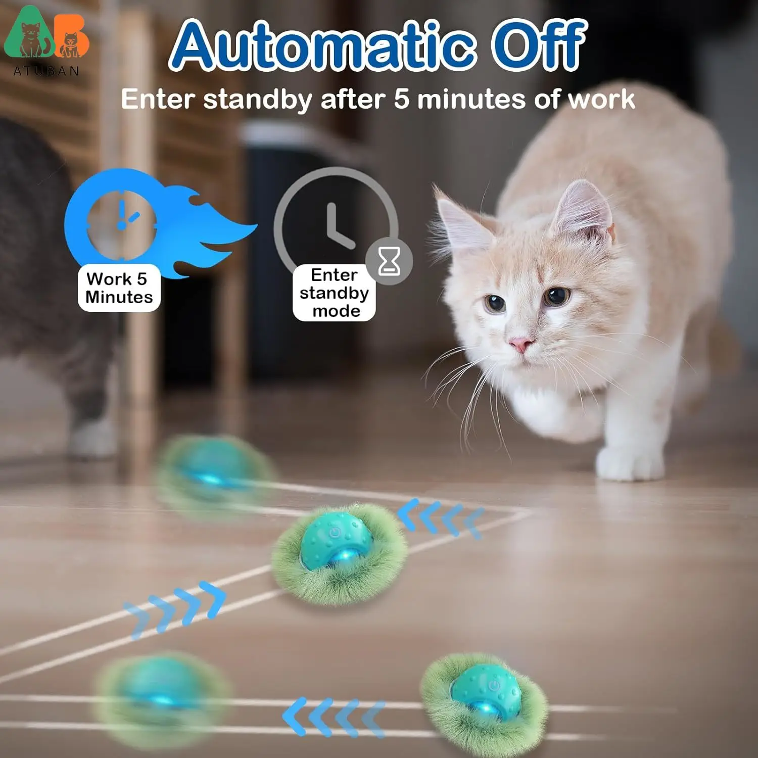 ATUBAN-Interactive Cat Tunnels with Automatic Ball,Glowing Chase, Motion Activated, Interactive Cat Toy, Cave Gaming