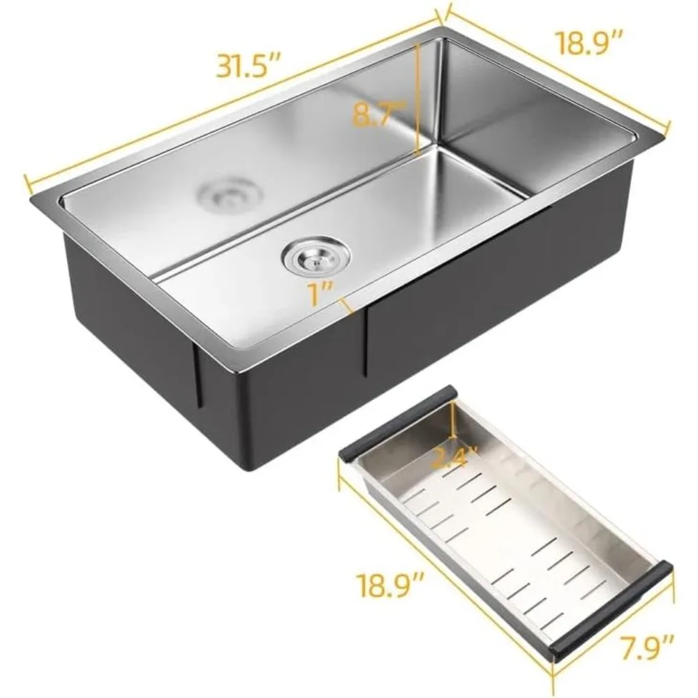 Factory Direct 2026 Stainless Steel 32 x 19 Undermount Single Bowl Kitchen Sink with Drain Strainer, 16 Gauge