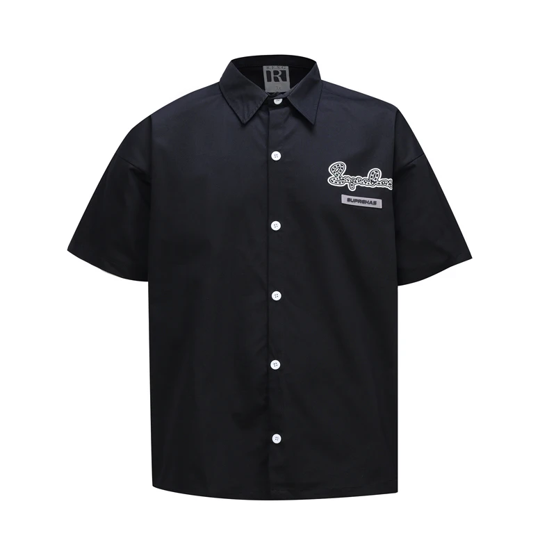 

Trendy Brand Summer Simple Solid Color Short Sleeved Shirt Men's American Clean Fit Loose Versatile Casual Shirt Washed Blouse