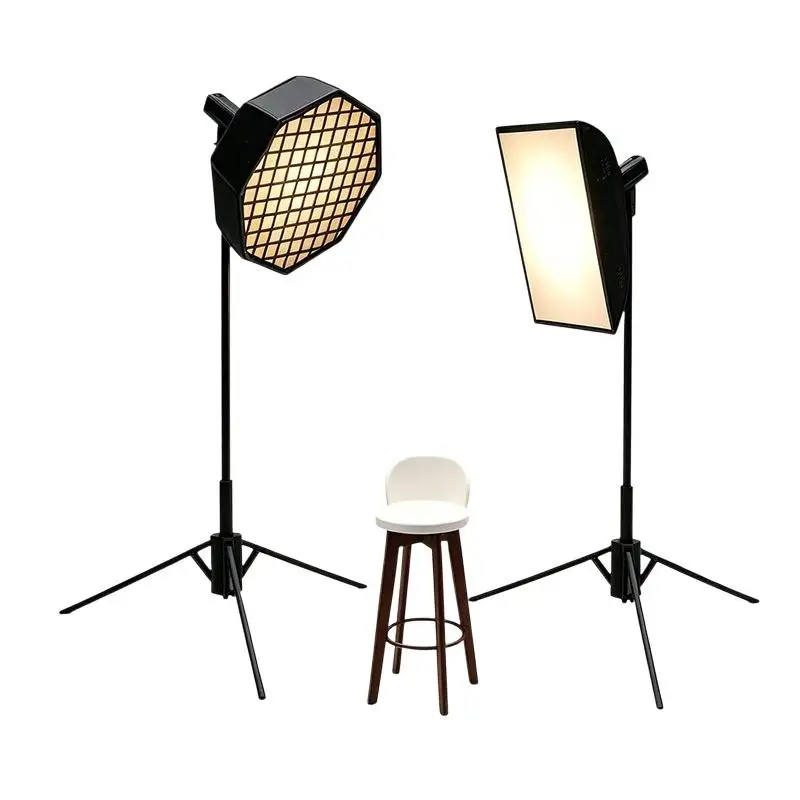 1/12 Scale Miniature Photography Prop Kit Softbox Light Tripod Photography Stool for Dollhouse Scene DIY Decoration