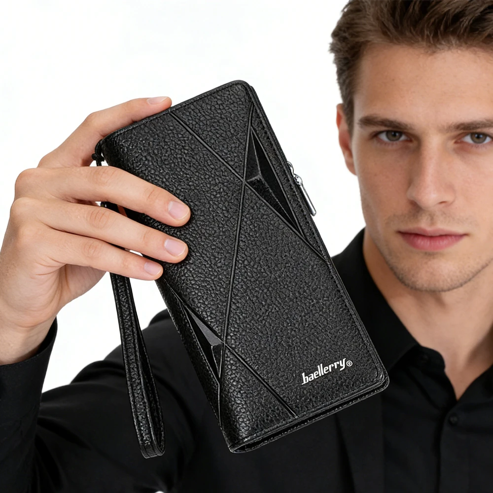 Large Capacity Mobile Phone Wallet, Multiple Card Slots + Zippered Hidden Pocket, with Wrist Strap, Multi-Card Slot Document Organizer, Perfect Gift for Men
