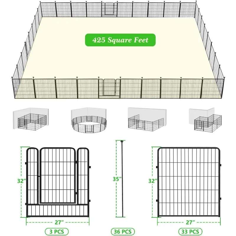 Decorative Garden Metal Fence 83ft (L)×32in(H) 36 Panels Heavy Duty Iron Wire Animal Barrier Temporary No Dig Fence Landscape