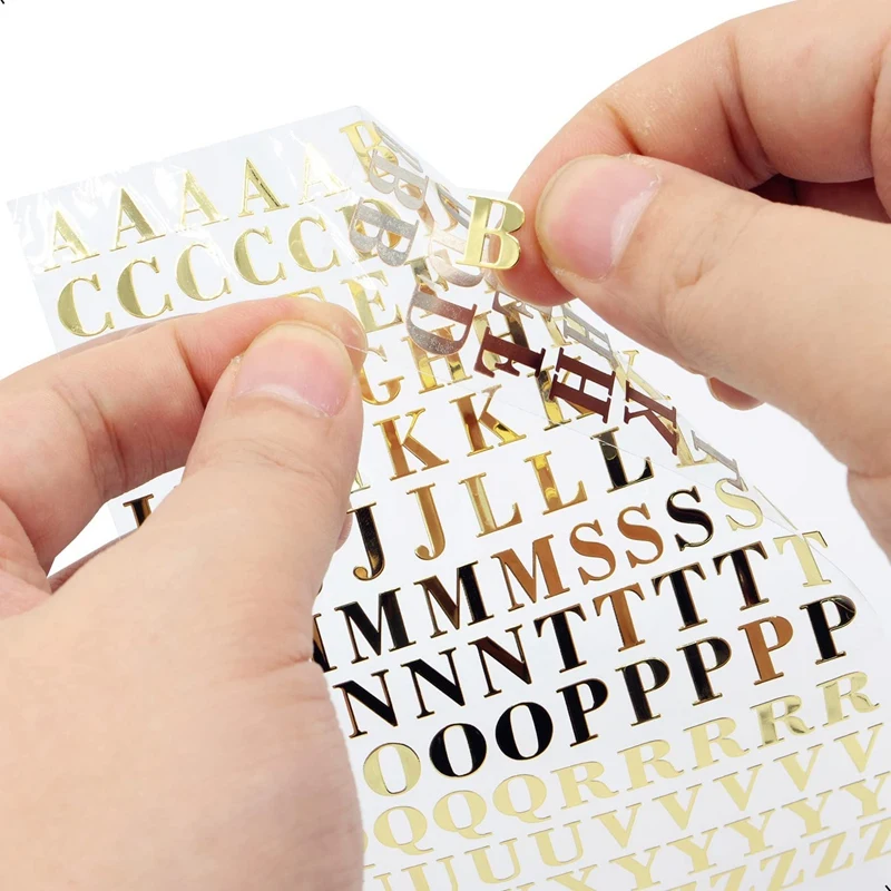 6 Sheets Small 0.35 Inch Alphabet Number Stickers Glitter Alloy Self Adhesive Letters Stickers Gold/Silver