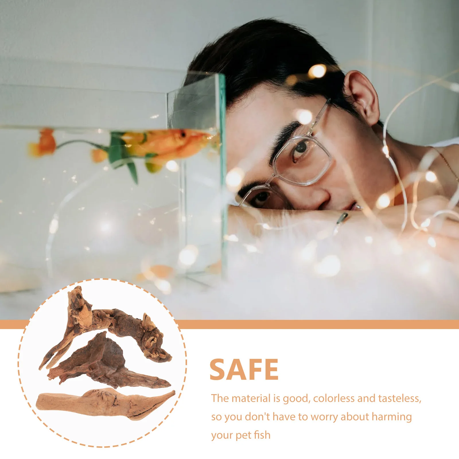 

3Pcs Aquarium Driftwood Decor Natural Wood Crafts Fish Tank Supplies Colorless Tasteless Safe for Pets Stable Wide Base