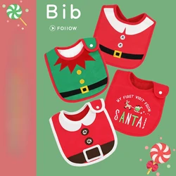 Christmas Style Baby Bibs Round Neck Waterproof Burp Cloths Santa Elk Christmas Tree Pattern Infant Saliva Towel Xmas Kids Gift