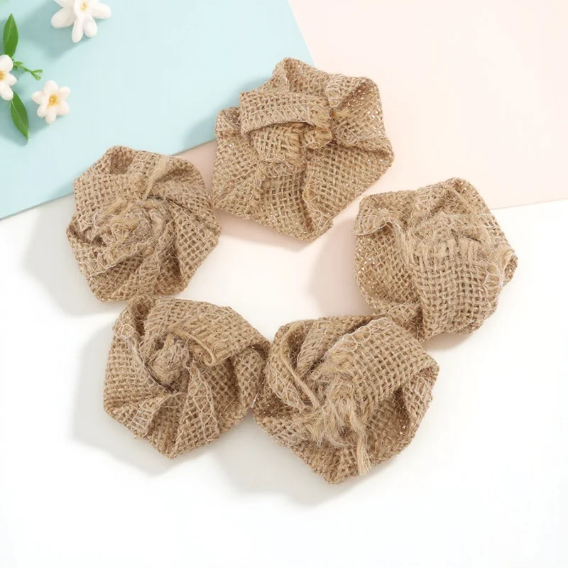 

5Pcs Small Burlap Rose Flowers Light Brown Rustic Diameter 6cm Wedding Christmas Festival Decoration Burlap Flowers