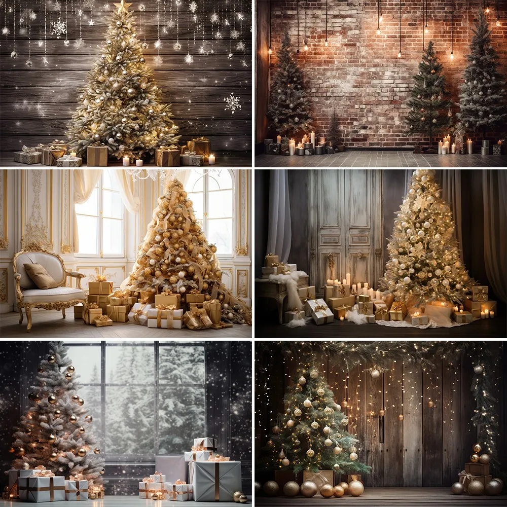 Bonvvie Christmas Backdrop for Photography Xmas Tree Window Fireplace Gift Winter Family Party Kids Portrait Photo Background