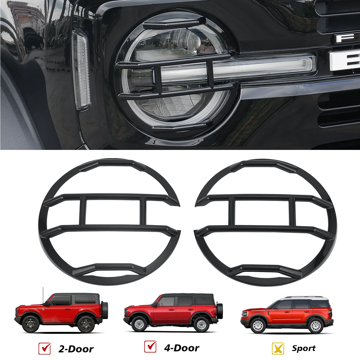 Fukumangoku compatible with Ford Bronco 2021-2024, 2 doors, 4 doors, large lampshade, external decoration, front headlight baffl