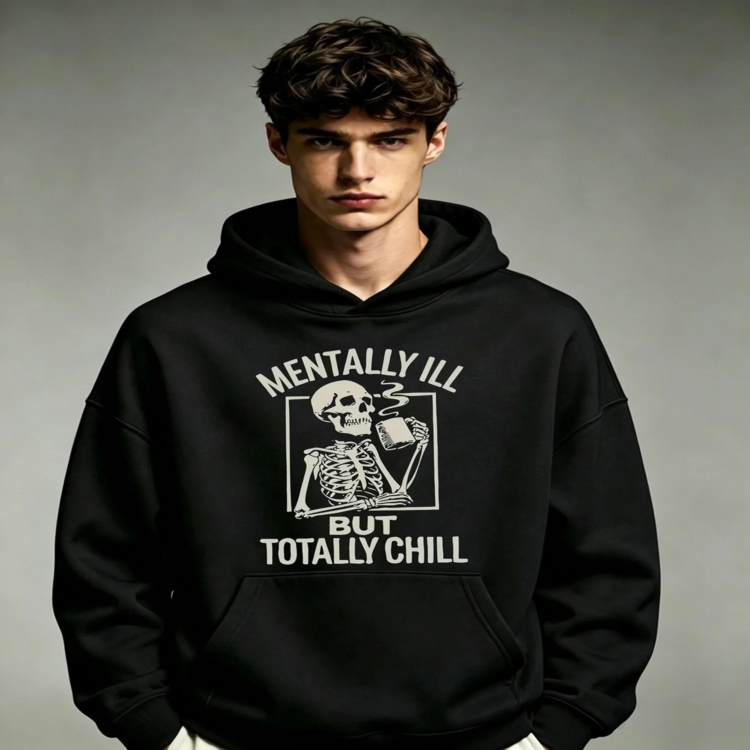 Hoodie in Solid Color with Print Loose Fit for Spring, Autumn and Winter, Back to, Festive Streetwear, Soft Comfortable Versatile Casual Attire, Easy Care Machine Washable loose fit hoodie, men cotton hoodie,