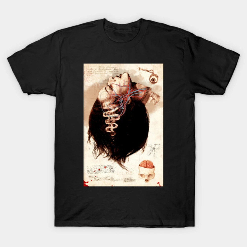 

Men Women 2026 Old Paper Human Brain Vein Anatomy Print Cotton Motorcycle T-shirt Retro Gothic Horror Short Sleeve Clothes