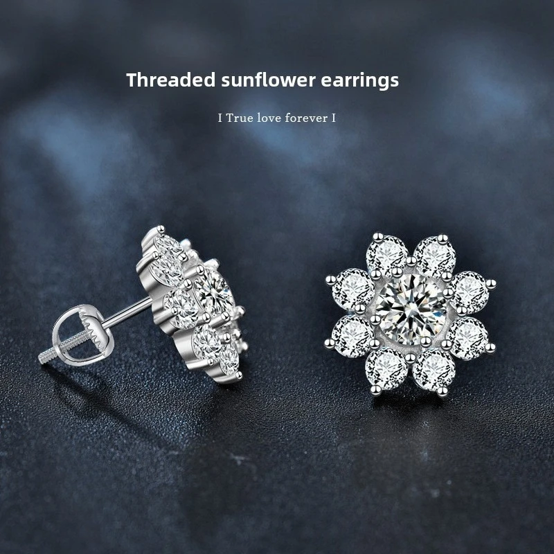 

S925 sterling silver threaded flower earrings for women light luxury versatile moissanite earrings for lovers birthday gift