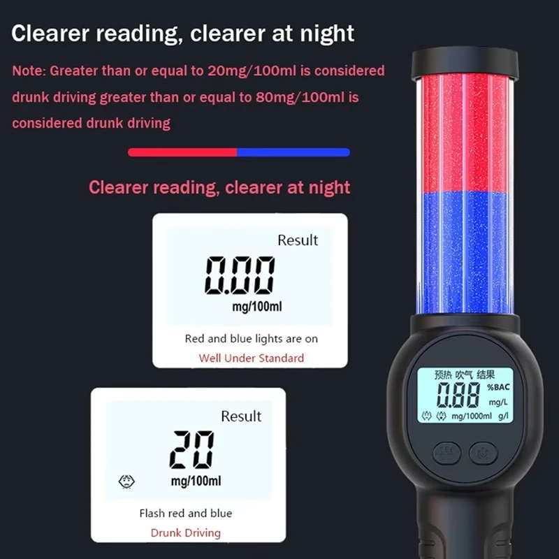 Handheld Digital Breathalyzer Rechargeable LCD Display Professional Alcohol Tester With LED Non-Contact Alcohol Detector