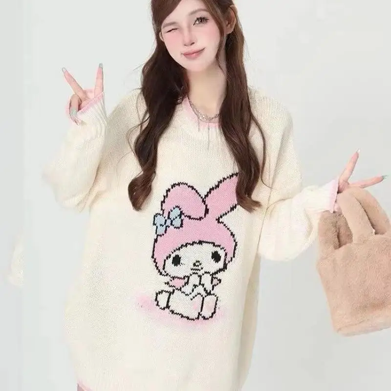 Sanrios My Melody Cute Sweater for Women's Korean Fashion New Knitwear Lazy Style Kawaii Girl Hip Hop Knit Tops Harajuku Sweater