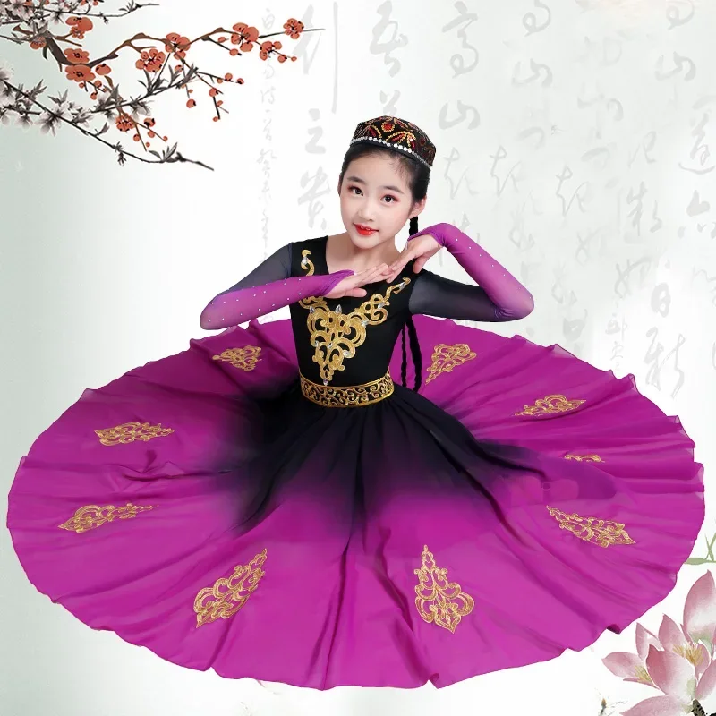 Xinjiang Uygur Dance National Dance Costumes Adult Kids Chinese Traditional Nations Minority Hmong Festival Dance Hanfu Outfits