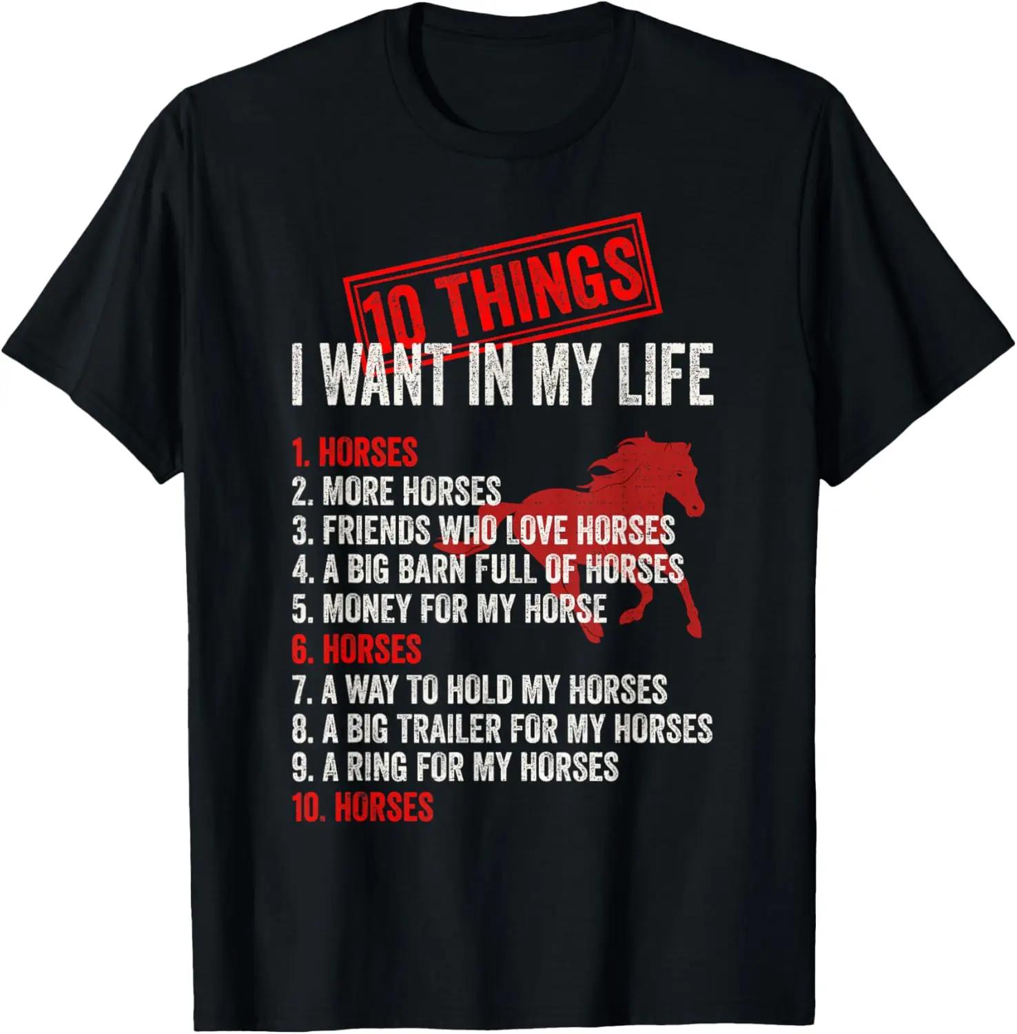 10 cosas que quiero mi vida con caballos, camiseta para montar a caballo