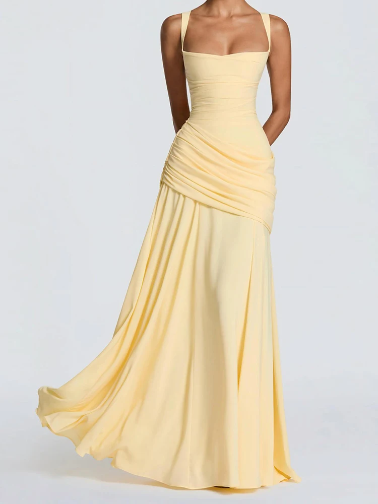 

Spaghetti Strap Sexy Patchwork Maxi Dress, Women Summer Sleeveless Fashion Simple Party Dress, 2026 Solid Backless Ladies Dress