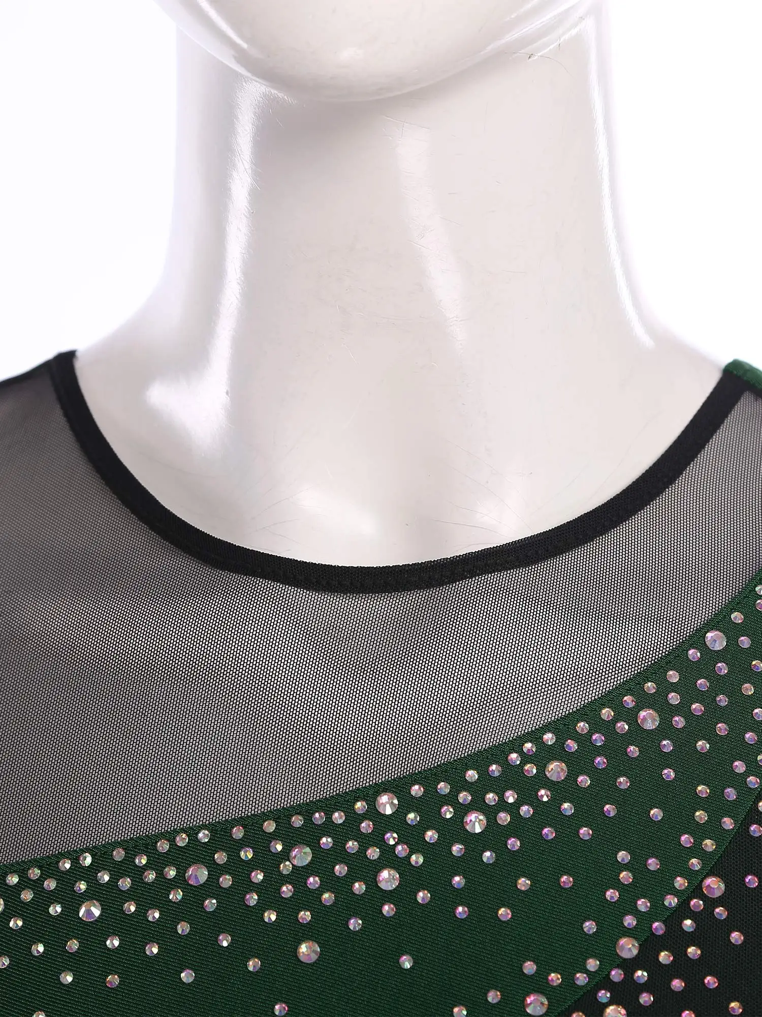 

Womens Figure Skating Gymnastics Leotard Dress Shiny Rhinestones Sheer Mesh Overlay Dance Dress for Lyrical Dance Ballet Dresses