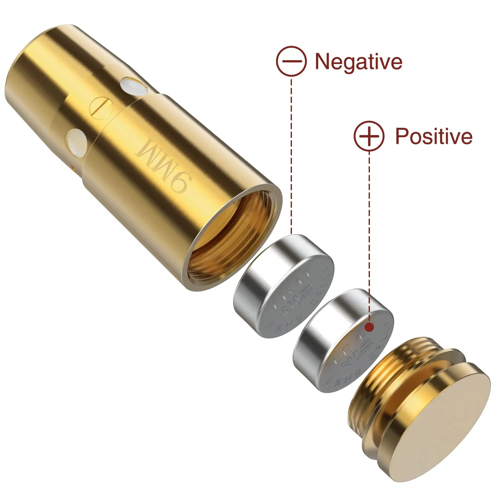 MidTen 벡터 광학 카트리지 레드 도트 레이저 보어, 황동 9mm 보어 보어사이트, 권총 소총 스코프 사냥 액세서리, 6 배터리