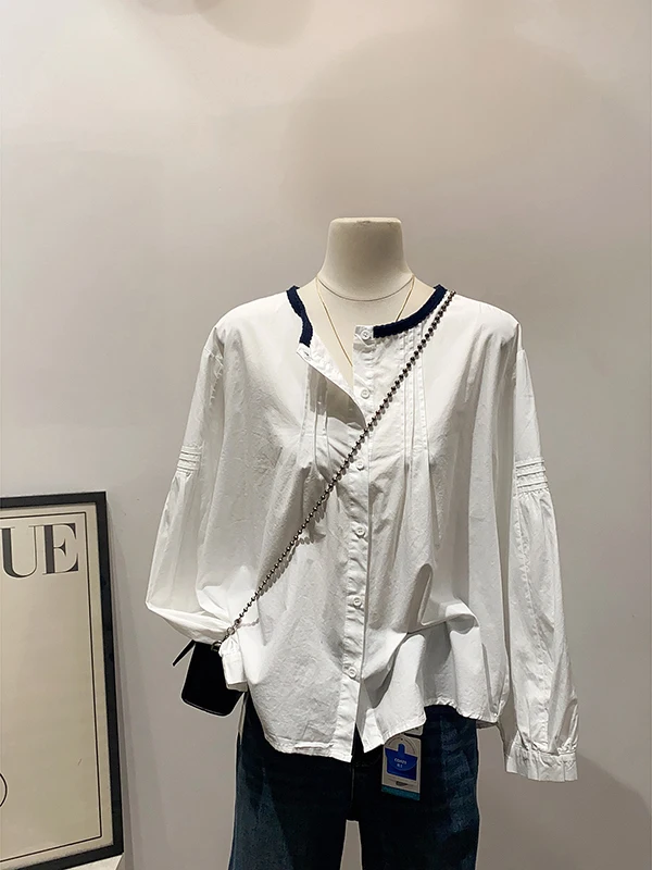 

French Style Loose Fit Color Block Cotton Shirt Women's Premium Fashion Summer New Arrival Versatile Shirt Korean Loose Style