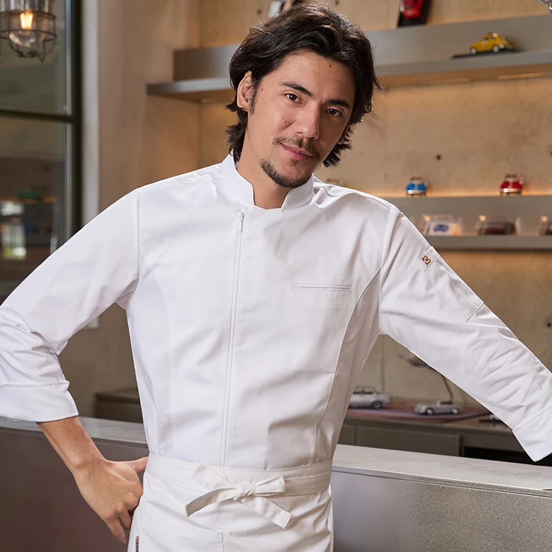 Veste de Chef à fermeture éclair pour hommes et femmes, uniforme de serveur de cuisine d'hôtel et de Restaurant à manches longues