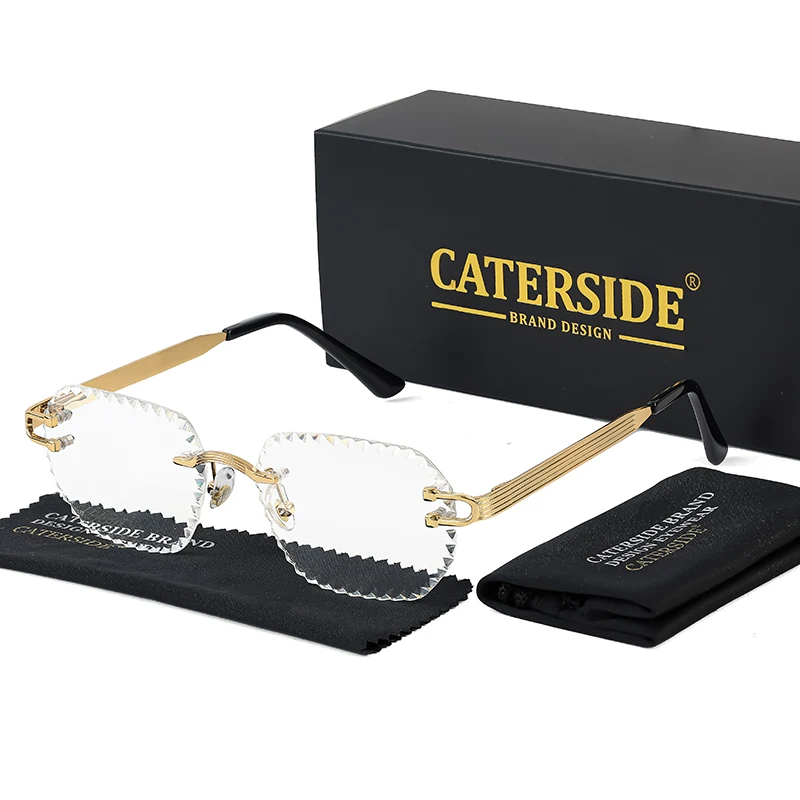 CATERSIDE Neue randlose Sonnenbrille für Herren, quadratisch, modisch, mit geschliffenen Gläsern, Markendesign, Sonnenbrille für Damen, Party, Festival, Brillengeschenk – Detail 13