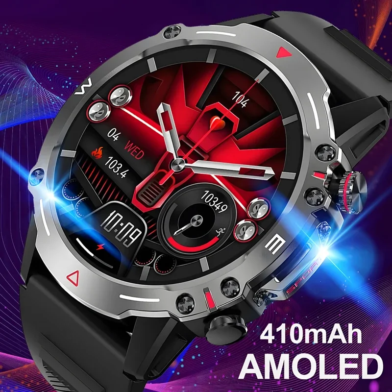 2024 Men New Original Military Rugged Smartwatch 410mAh Large Battery AMOLED Screen 100+ Sports Mode Bluetooth Call Smart Watch