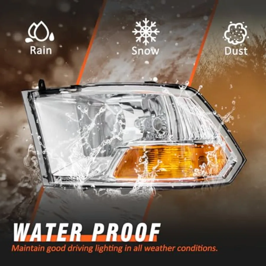 متوافق مع 20092012 دودج رام 1500 2500 3500 بيك اب المصابيح الأمامية كروم الإسكان العنبر عاكس واضح عدسة للسائق و Pa #5