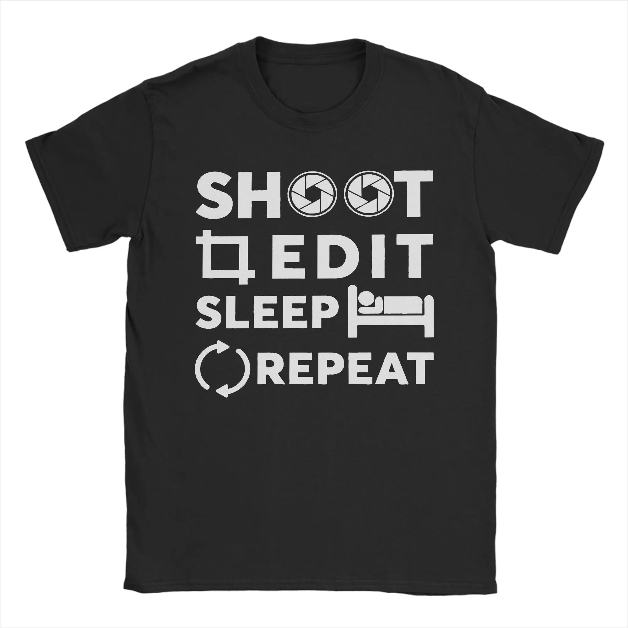 Retro Shoot Edit Sleep Repeat Photographer T Shirt Men's Crewneck Short Sleeve Top Tee Geschenk Kamera 100%Cotton Summer Top Tee