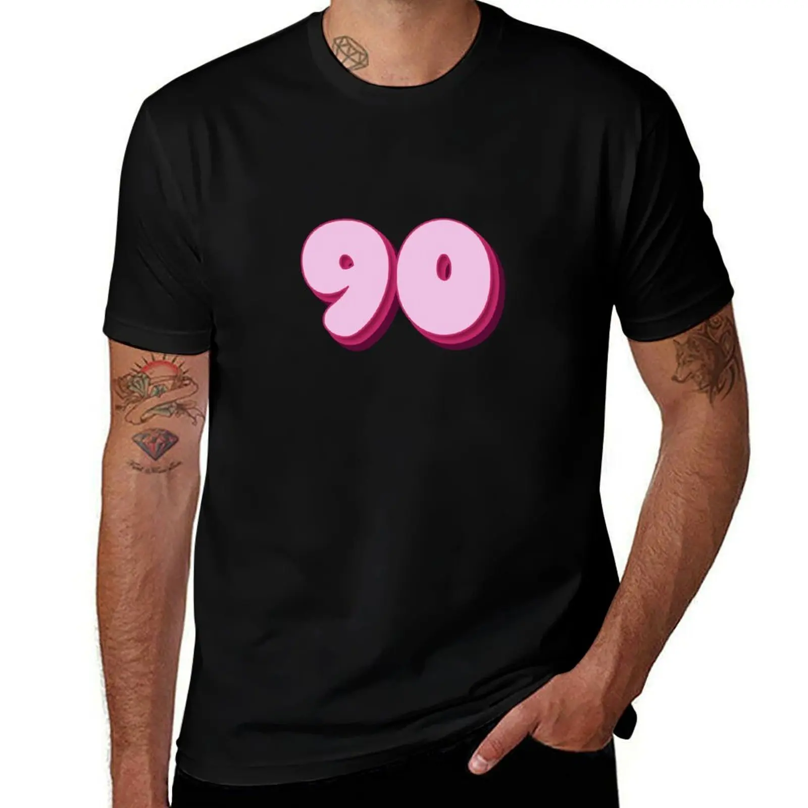 

Number Ninety - 90 - Ninety Years Old - Nineties Pale Pink Hot Pink Magenta Typography Age Retro Birthday Vintage Birthd T-Shirt