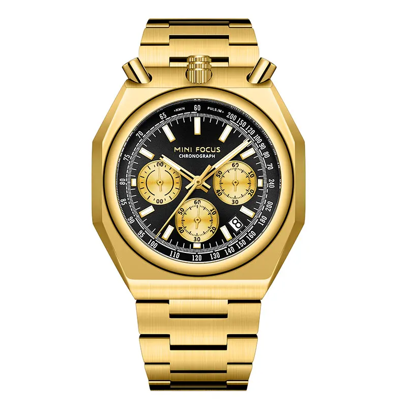 MINI FOCUS Chronograph Quartz Watch for Men Fashion Waterproof Luminous Wristwatch with Calendar Stainless Steel Strap 0601