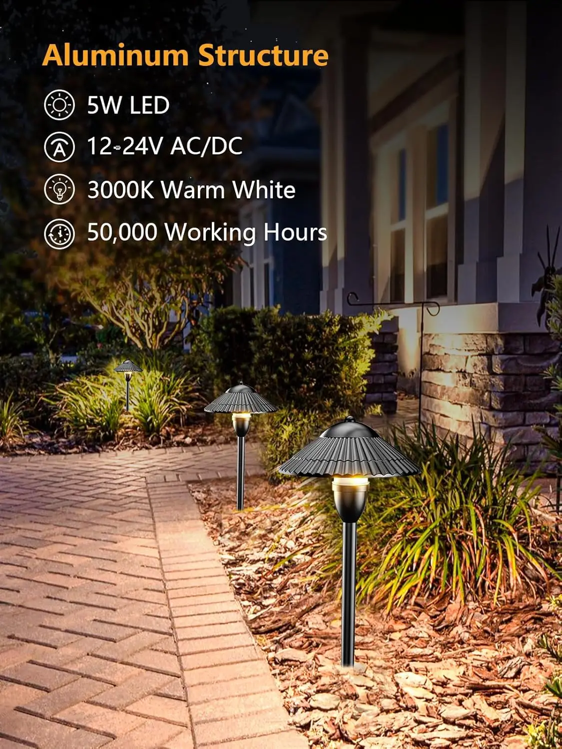 Low Voltage Landscape Pathway Lights, 12-24V Aluminum Outdoor LED Landscape Lighting, 3000K Waterproof Wired Path Light for Yard