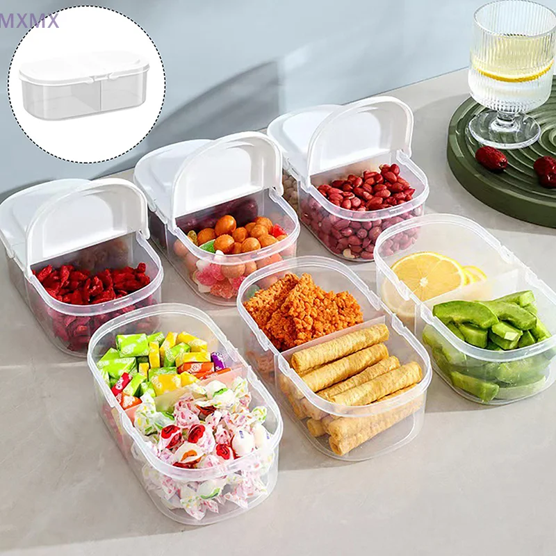 Double Compartment With Lid Food Dried Fruit Sealing Jar Multifunctional Kitchen Refrigerator Plastic Storage Jar Storage Box