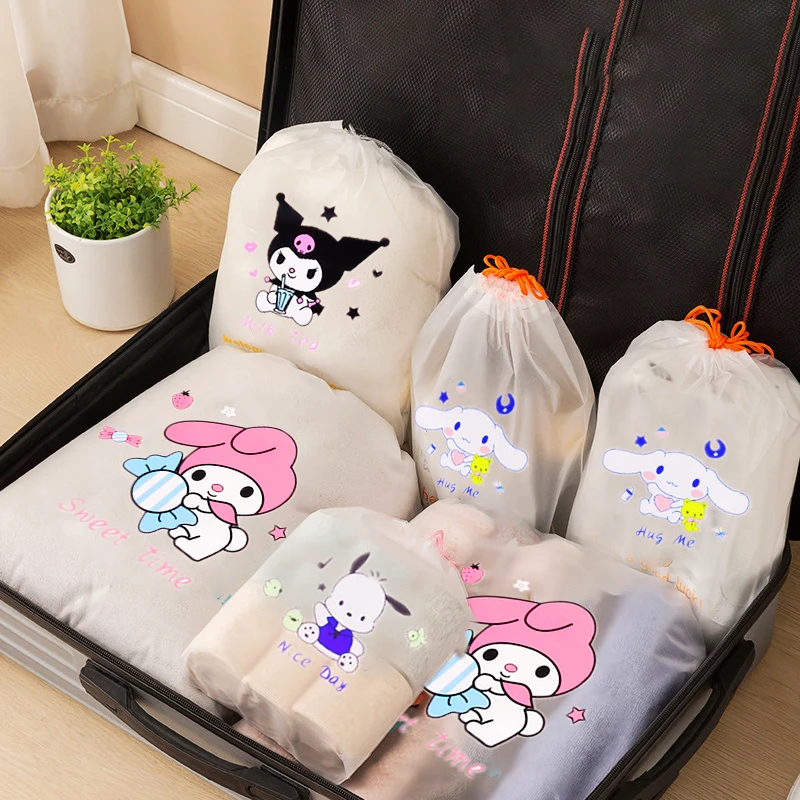 4pcs/set Sanrio Storage Bag Cute Kuromi Home Closet Organizer Travel Portable Bag Waterproof Pocket Clothing Classified Draw Bag