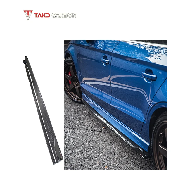 Perfect Fitment Dry Carbon Fiber universal rear spoilers Side Skirts Extensions For AUDI A3,S3 Sedan 2017-2019