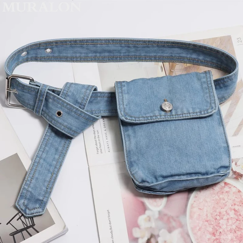 Women Denim Waist Bag Fanny Pack Wide Waist Belt Bag Fashion Adjustable Versatile Phone Purse Outdoor Vintage Cowboy Bag Lady