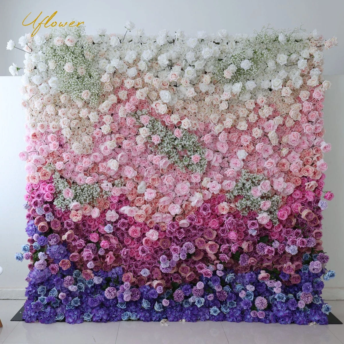 Uflower Wedding Pink Pirple Rose 5D  Artificial Flower Wall Row Arch Backdrop Fabric Floral Event Party Prop Floral Arrangement