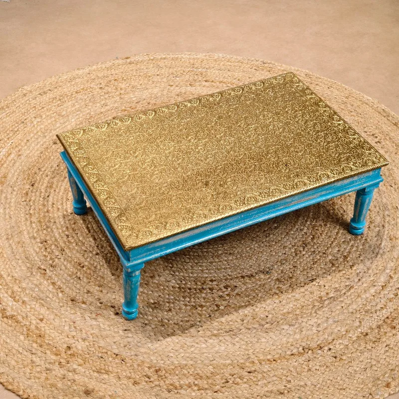 

Маленький чайный столик из массива дерева с медной отделкой для гостиной, балкона, татами-кана, кушетки, кабинета