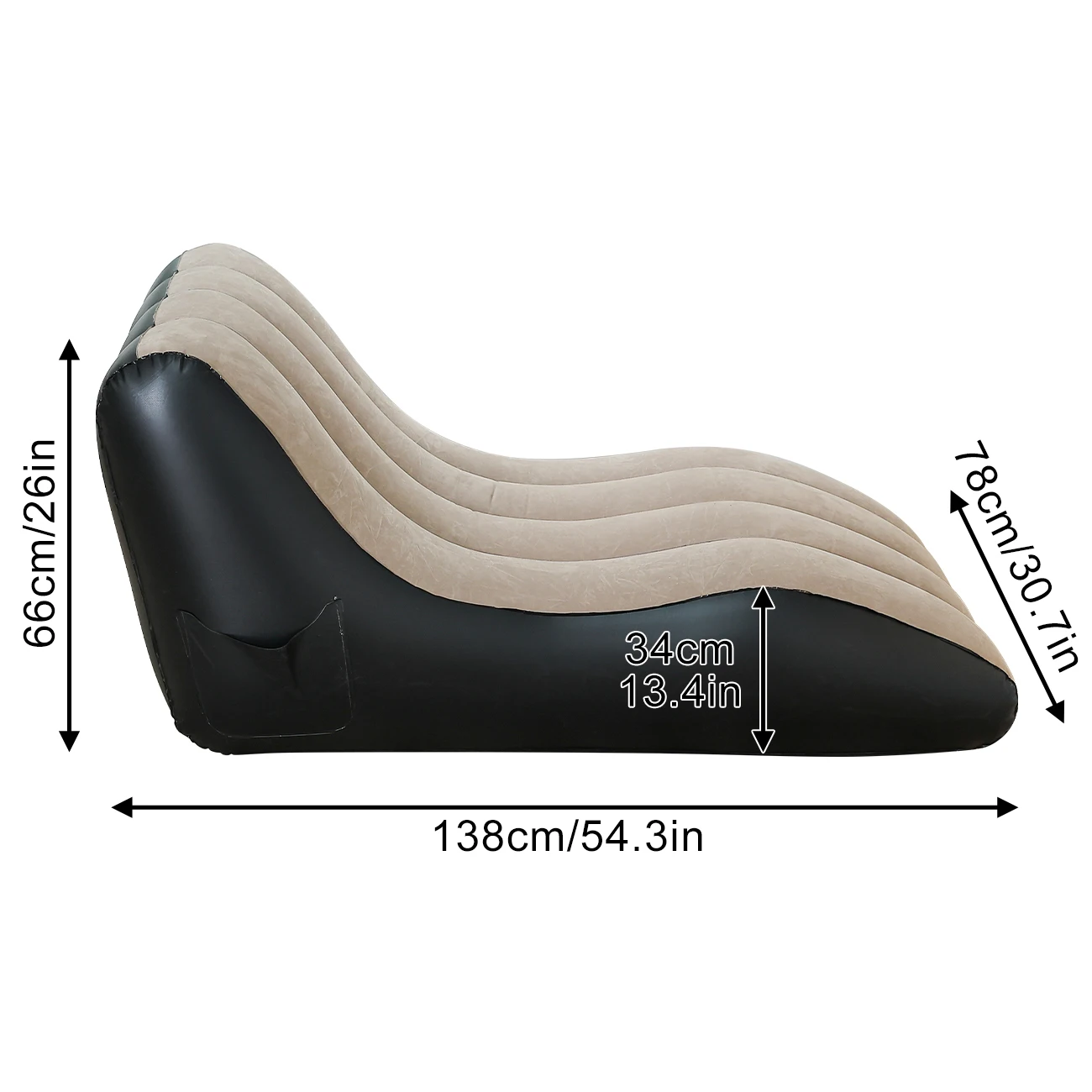 1pc Inflatable Lounge Chair, Ergonomic Flocked Chaise Sofa with Side Pocket for Bedroom, Living Room, Patio and Camping image 6
